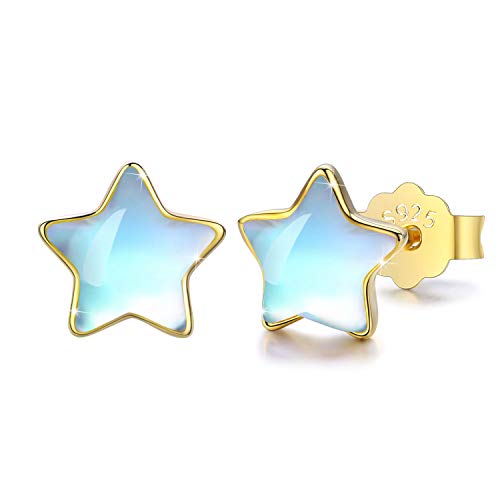 CUOKA MIRACLE Stern Ohrstecker Mondstein Ohrring S925 Sterling Silber Regenbogen Mondstein Stern Ohrringe für Damenn Hypoallergene Ohrringe für Mädchen Kinder von CUOKA MIRACLE