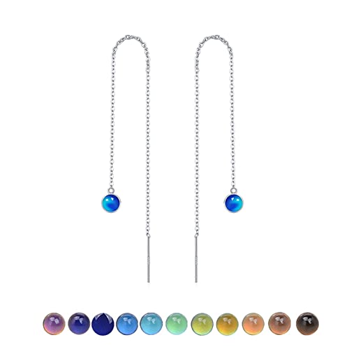Stimmung Durchzieher Ohrringe Silber 925 - Lange Hängend Damen Schmuck - Threader Ohrringe für Kinder - Weihnachtsgeschenke für Damen, Mädchen, Mutter, Tochter von CUOKA MIRACLE