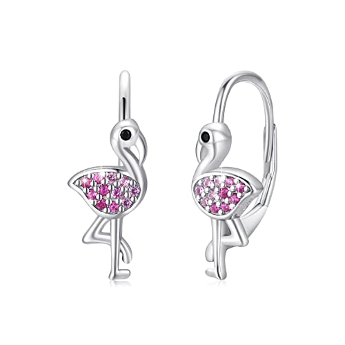 CUOKA MIRACLE Tier Flamingo Ohrringe Creolen Mädchen 925 Sterling Silber Kinder Creolen Klein Ohrringe Kreolen für Damen Flamingo Tier Ohrringe für Damen Mädchen Mutter Tochter Freunde von CUOKA MIRACLE