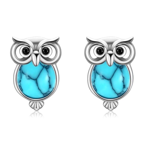 CUOKA MIRACLE Türkise Ohrringe Eule Ohrstecker Kette 925 Sterling Silbler Ohrschmuck Türkis Ohrringe für Mädchen Ohrstecker Schmuck Geschenk für Damen (A-Silber 4) von CUOKA MIRACLE