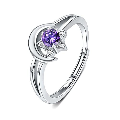 Violetter Zirkon Ring 925 Sterling Silber Mond und Stern Ring Verstellbarer Offener Ringe Zirkon Schmuck für Damen Mutter Tochter von CUOKA MIRACLE