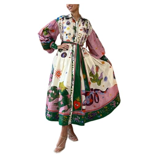 CUOREZ Langärmeliges Kleid mit plissiertem Saum, lockere Passform, Bildfarbe, XXX-Large von CUOREZ