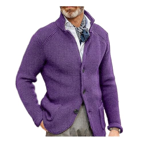 CUOREZ Pullover Herren Casual Langarm Strickpullover Herren Oberbekleidung, Violett, Groß von CUOREZ