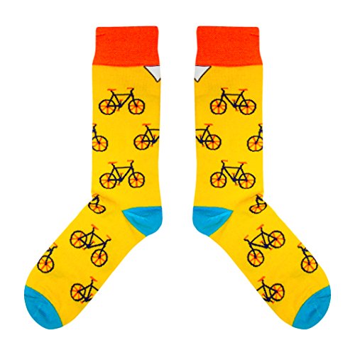 cup of sox Damen Herren Lustige Socken mit Fahrradmuster, Bunte Geschenksocken, Gelb, 37-40 von cup of sox