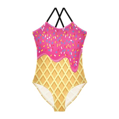 CUPADA Mädchen Sommer Bademode Eiscreme Cartoon Ente Kleinkind Mädchen Einteiler Badeanzug 3-10T, Erdbeer-Eiscreme-Muster, 9-10 Jahre von CUPADA