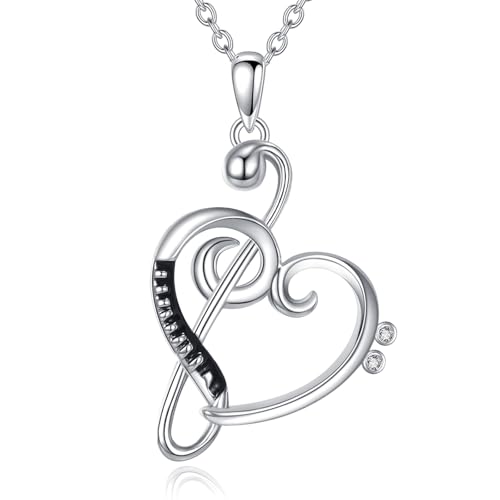 CUPENDA Musik Noten kette Halskette 925 Sterling Silber Musiknote Herz Anhänger Violinschlüssel Schmuck für Damen Herren von CUPENDA