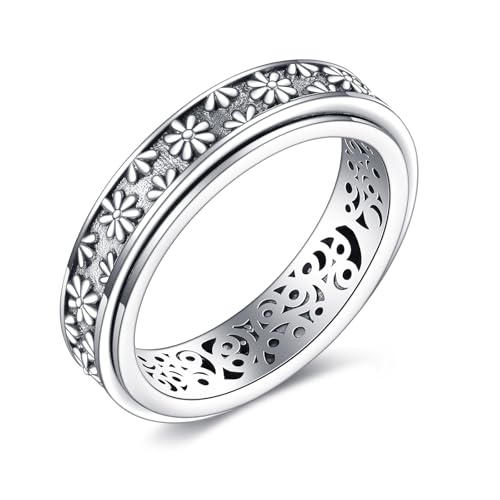 CUPENDA Angst Ring Sterling Silber Daisy Blume Fidget Spinner Ring Schmuck für Frauen von CUPENDA