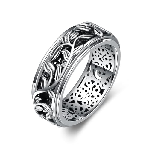 CUPENDA Angst Ringe Sterlingsilber Filigraner Blatt Fidget Ring für Frauen Spinner Blätter Band Ring Stressabbauender Schmuck Geschenke für Mädchen-8 von CUPENDA