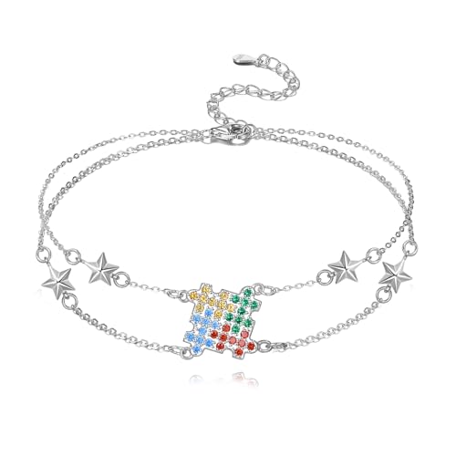 CUPENDA Autismus-Bewusstsein Armband 925 Sterlingsilber Stern-Armband mit Gliedern Stolze Autismus-Mama Schmuck für Damen Autismus-Bewusstsein von CUPENDA