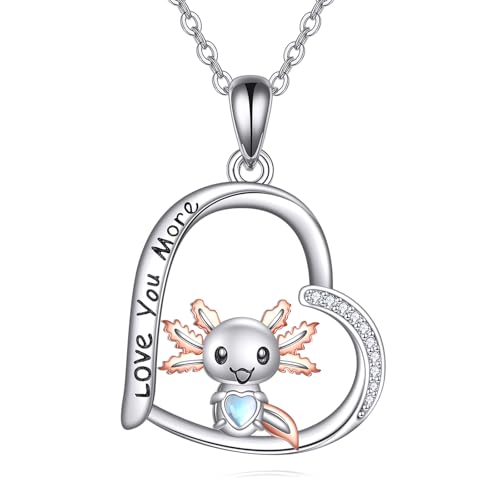 CUPENDA Axolotl kette Halskette 925 Sterlingsilber Herz Mondstein Tier Anhänger Halskette Schmuck für Damen von CUPENDA