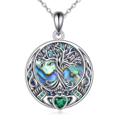CUPENDA Baum des Lebens Kette Halskette 925 Sterlingsilber Claddagh Baum des Lebens Anhänger Halskette für Damen Familie Claddagh Baumschmuck von CUPENDA