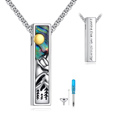 CUPENDA Berg Urne Kette Halskette für Asche 925 Sterlingsilber Berg Abalone-Muschel 3D Bar Kremation Schmuck für Asche Erinnerung Schmuck für Damen Herren von CUPENDA