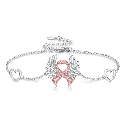CUPENDA Brustkrebs Armbänder Sterling Silber Brustkrebs Bewusstseinsband Armband Krebsüberlebende Schmuck Geschenke für Frauen CUPENDA Brustkrebs Armbänder Sterling Silber Brustkrebs Bewusstseinsband Armband Krebsüberlebende Schmuck Geschenke für Frauen von CUPENDA