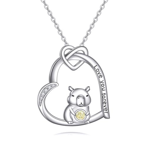 CUPENDA Capybara Halskette S925 Sterlingsilber süßer Capybara Anhänger Schmuck Geschenk für Frauen Mutter und Tochter Tierliebhaber von CUPENDA