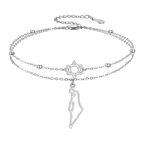 CUPENDA Davidstern Armband 925 Sterling Silber Israel Davidstern Anhänger Layered Armband für Frauen Viel Glück Jüdischer Schmuck für Damen von CUPENDA