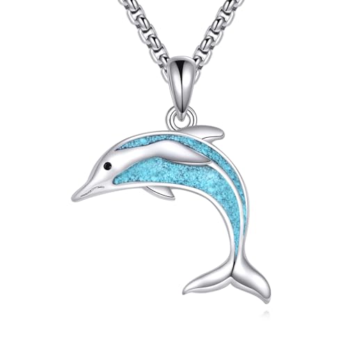 CUPENDA Delfin kette Halskette 925 Sterlingsilber Delfin Türkis Ozeantier Anhänger Halskette Strand Schmuck für Damen Herren von CUPENDA