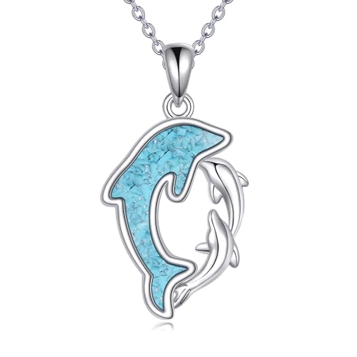 CUPENDA Delfin kette Halskette 925er Sterlingsilber Delfin Türkis Farbener Ozean Strand Anhänger Halskette Strand Schmuck für Damen Mütter von CUPENDA