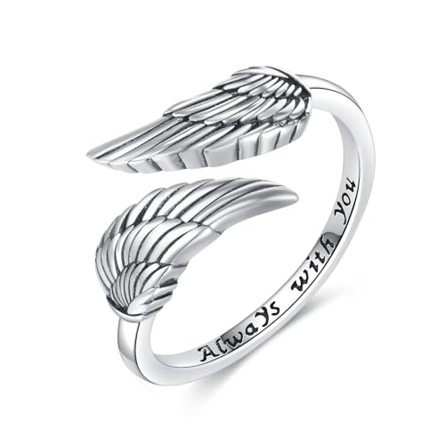 CUPENDA Engels Flügel Feder Ring 925 Sterlingsilber Verstellbarer Offener Daumenring Schmuck für Damen von CUPENDA