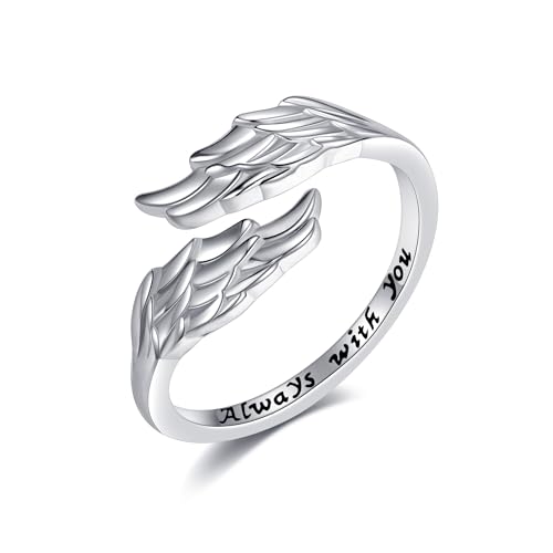 CUPENDA Engelsflügel Ringe Sterling Silber Feder Einstellbare Band Ring Schutzengel Schmuck für Frauen von CUPENDA