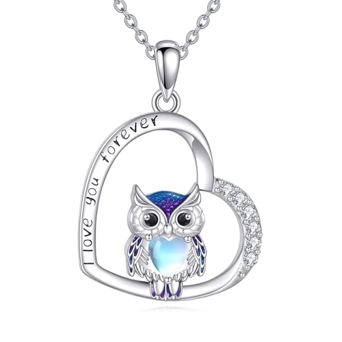 CUPENDA Eulen Halskette 925 Sterling Silber Eulenanhänger Tier Mondstein Kette Tier Schmuck Geschenke Damen von CUPENDA