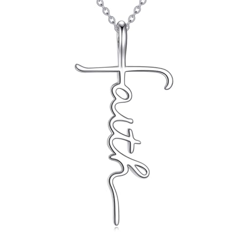 CUPENDA Faith Kreuz Kette 925 Sterlingsilber Glaube Faithing Liebe Gottes Anhänger Christlich Religiös Halskette Schmuck für Damen von CUPENDA