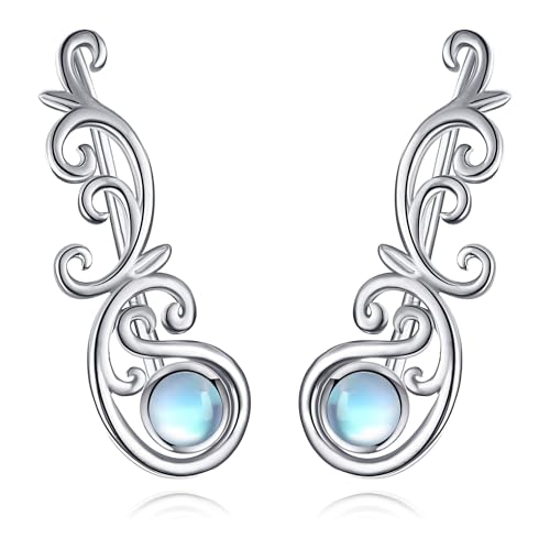 CUPENDA Filigrane Ohrkletterer Ohrringe für Frauen Sterling Silber Mondstein Blatt Crawler Ohrringe Schmuck Geschenke für Damen von CUPENDA