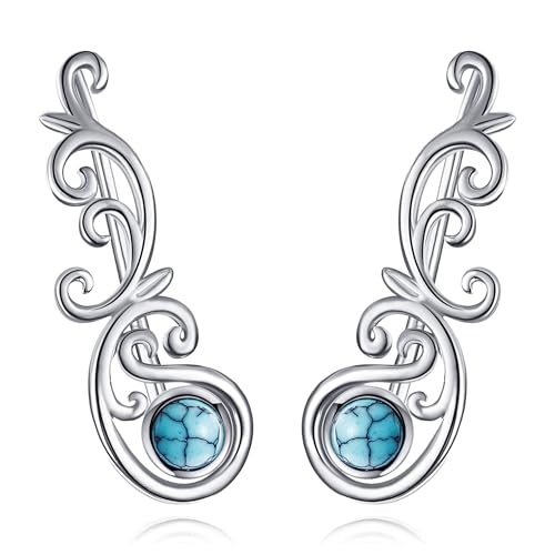 CUPENDA Filigrane Ohrkletterer Ohrringe für Frauen Sterling Silber Türkis Blatt Crawler Ohrringe Schmuck Geschenke für Damen von CUPENDA