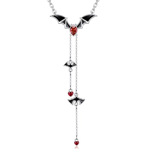 CUPENDA Fledermaus Halskette Sterlingsilber Halloween Schwarz Schläger Anhänger Lariat Halskette für Frauen Gotische Schmuck Geschenke für Mädchen von CUPENDA