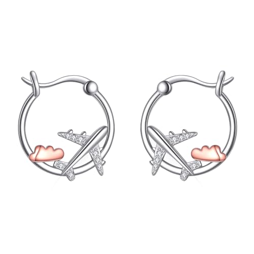 CUPENDA Flugzeug Ohrringe Sterling Silber Flugzeug Creolen Schmuck Flug Begleiter Geschenke für Stewardessen Flug Begleiter Piloten Reisende von CUPENDA