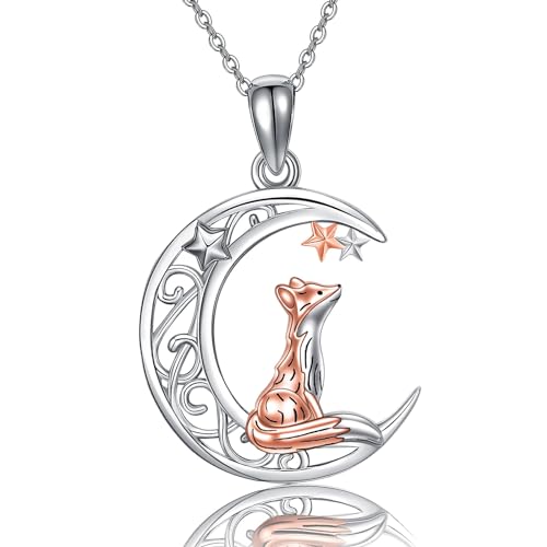 CUPENDA Fuchs Halskette Sterling Silber Fuchs auf Mond Anhänger niedliches Tier Fuchs Schmuck Geschenke für Frauen Mädchen von CUPENDA