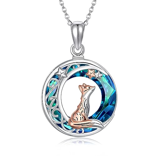 CUPENDA Fuchs Halskette Sterling Silber Fuchsmond Blauer Kristall Anhänger Halskette mit niedlichem Tierschmuck Geschenke für Frauen von CUPENDA