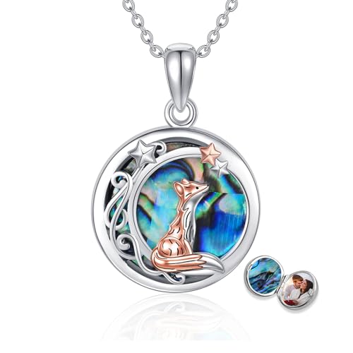 CUPENDA Fuchs Halskette Sterling Silber Medaillon Halskette die Bilder hält Fuchs Mond Anhänger Halskette Schmuck Geschenke für Frauen von CUPENDA