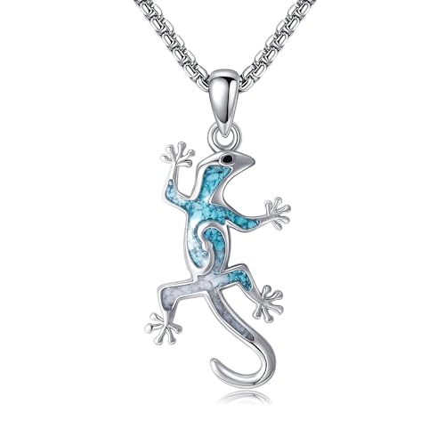 CUPENDA Gecko Eidechsen Halskette Sterling Silber Türkises Gecko Anhänger Kette Gecko Eidechsen Schmuck Geschenke Frauen Männer von CUPENDA