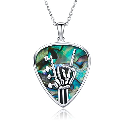 CUPENDA Gitarren Pick Halskette Sterling Silber Gitarre Schädel Rock-Roll-Hand Halskette Punkmusik Schmuck Geschenke für Frauen Männer von CUPENDA