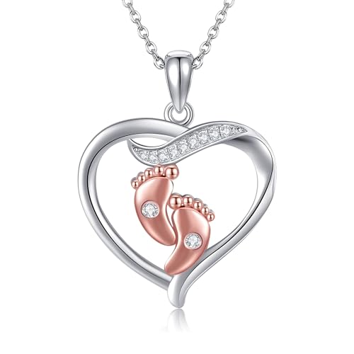 CUPENDA Herz Mom Halskette Sterling Silber Füße Fußabdruck Anhänger Schwangerschaft Schmuck für Frauen Ehefrau Schwester CUPENDA Herz Mom Halskette Sterling Silber Füße Fußabdruck Anhänger Schwangerschaft Schmuck für Frauen Ehefrau Schwester von CUPENDA