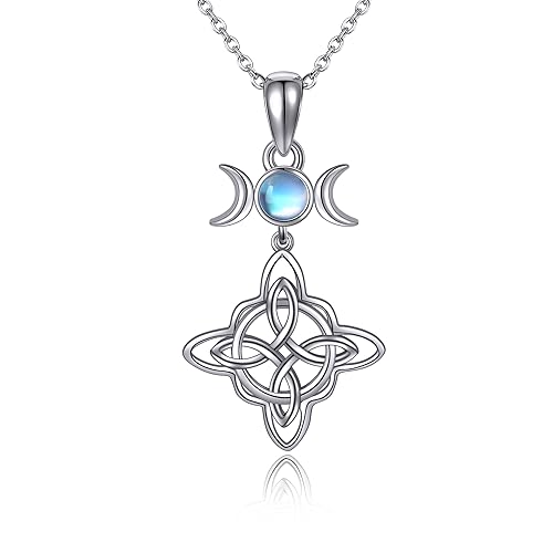 CUPENDA Hexen Halskette Sterlingsilber Dreifache Mondgöttin Hexenknoten Halsketten Mondstein Keltischer Knoten Schmuck Geschenke für Frauen Mädchen von CUPENDA