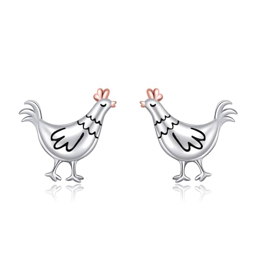CUPENDA Huhn Ohrringe SterlingSilber Huhn Ohrstecker lustig Henne Tier Schmuck Valentinstag Geschenke für Frauen Damen von CUPENDA