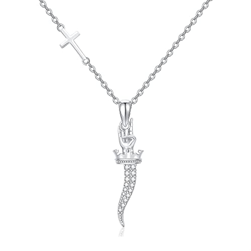 CUPENDA Italienische Hornkette für Damen Sterling Silber Cornicello Kreuz Anhänger Halskette Amulett Viel Glück Schmuck Geschenke für Mädchen von CUPENDA