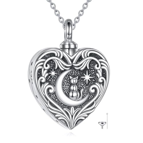 CUPENDA Katzenherz-Urnenkette für Asche 925 Sterlingsilber Mondkatzen Gedenkkette Tierschmuck für Asche für Damen CUPENDA Katzenherz-Urnenkette für Asche 925 Sterlingsilber Mondkatzen Gedenkkette Tierschmuck für Asche für Damen von CUPENDA