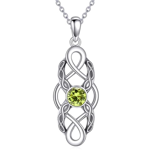 CUPENDA Keltischer Knoten Geburtsstein Halskette Sterling Silber Keltische Irische Anhänger Glücksschmuck für Frauen-Geburtssteinkette August von CUPENDA