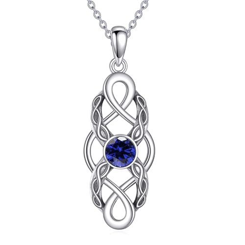 CUPENDA Keltischer Knoten Geburtsstein Halskette Sterling Silber Keltische Irische Anhänger Glücksschmuck für Frauen-Geburtssteinkette September von CUPENDA