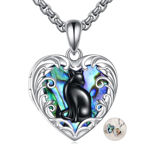 CUPENDA Kette mit Bild Sterling Silber Schwarze Katze Halskette Anhänger Kette Herzmedaillon Schmuck Geburtstag Geschenke Frauen von CUPENDA