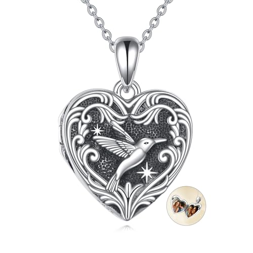 CUPENDA ‌ Kolibri Medaillon Halskette Sterling Silber Herz-Medaillon-Halskette mit Bildern Kolibri-Anhänger-Schmuck für Damen Frauen von CUPENDA