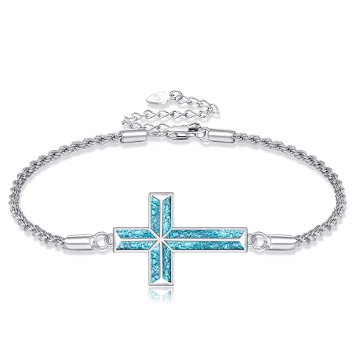CUPENDA Kreuz Armband Sterling Silber Türkis Kreuz Armband Schmuck Geschenke für Frauen von CUPENDA