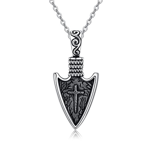 CUPENDA Kreuz Pfeilspitze Halskette Sterling Silber Kreuz Speer Anhänger Halskette Wikinger Schmuck Geschenk für Frauen Männer von CUPENDA