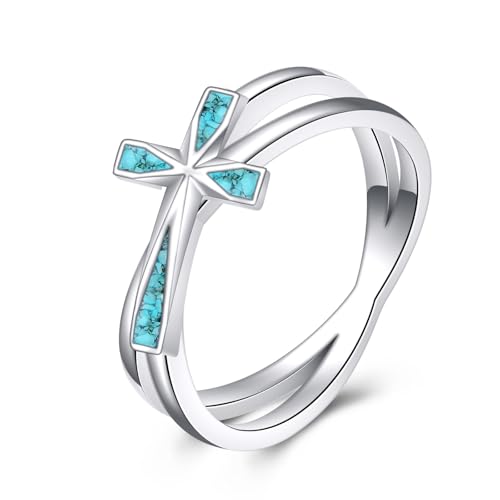 CUPENDA Kreuz Ring 925 Sterling Silber Türkis Glaube Jesus Ring Schmuck Für Damen Herren Christlich-55 CUPENDA Kreuz Ring 925 Sterling Silber Türkis Glaube Jesus Ring Schmuck Für Damen Herren Christlich-55 von CUPENDA