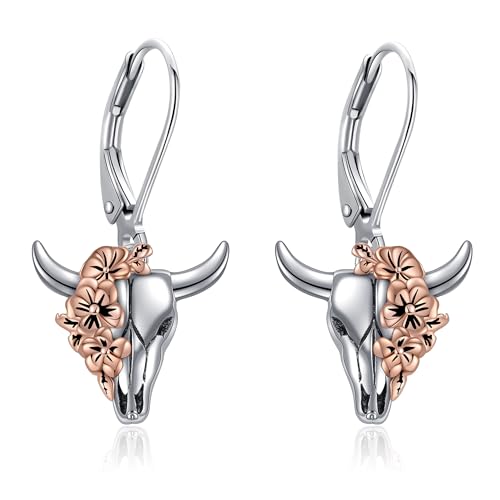 CUPENDA Kuhschädel-Ohrringe aus Sterlingsilber Bullenkopf Totenkopf Klapp-Ohrhänger Western-Schmuck for Damen von CUPENDA