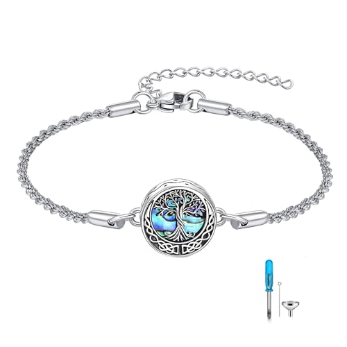 CUPENDA Lebensbaum Urne Armband für Asche 925 Sterling Silber Lebensbaum Abalone Muschel Einäscherung Andenken Anhänger Armband Schmuck für Damen Herren von CUPENDA