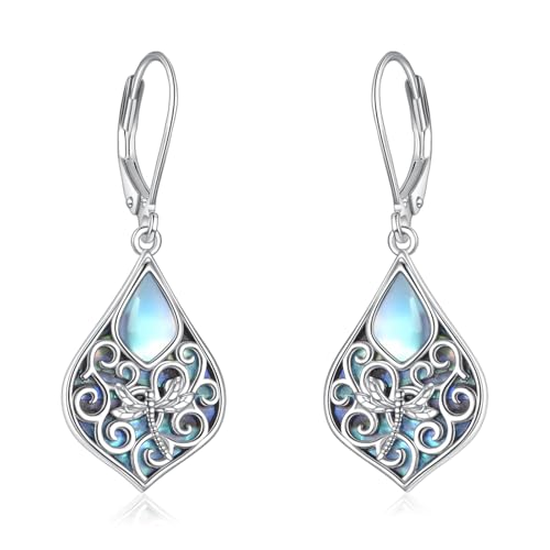 CUPENDA Libelle Ohrringe 925 Sterling Silber Mondstein Filigran Libelle Tropfenförmig Abalone Muschel Schmuck für Damen Frauen von CUPENDA