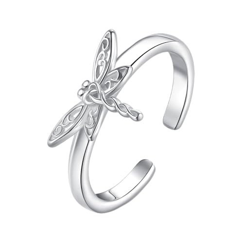 CUPENDA Libellen Zehenringe 925 Sterling Silber Keltischer Knoten Libelle Einstellbar Zehenring Pinky Ringe Libellen Fußschmuck für Frauen Einstellbare Größe 44 bis 49 von CUPENDA